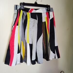 Multicolor Striped Circle Skirt with Yellow & Pink Accents